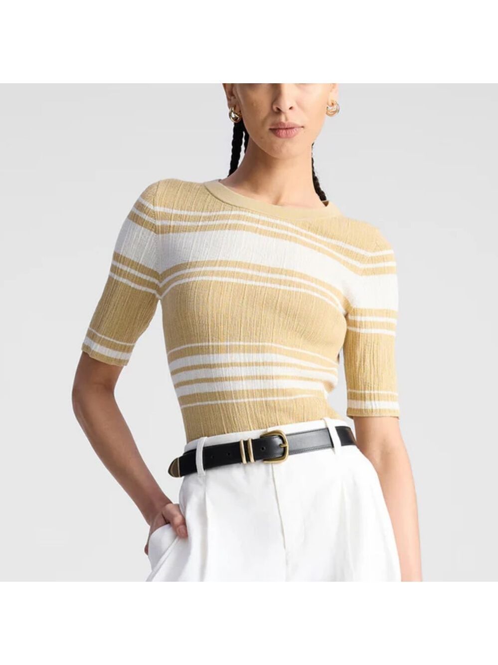 NEW A.L.C. Jack Fine Cotton Knit Top Striped Lark White Size Extra Large